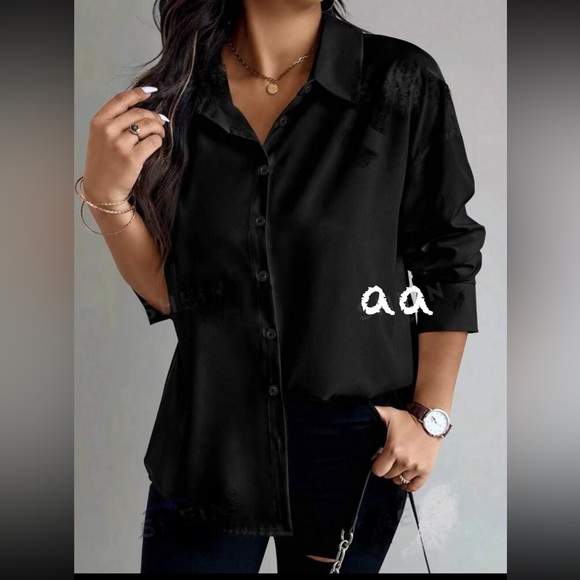 Classic Elegant Button Down Shirt Top Blouse Black - Picture 2 of 2